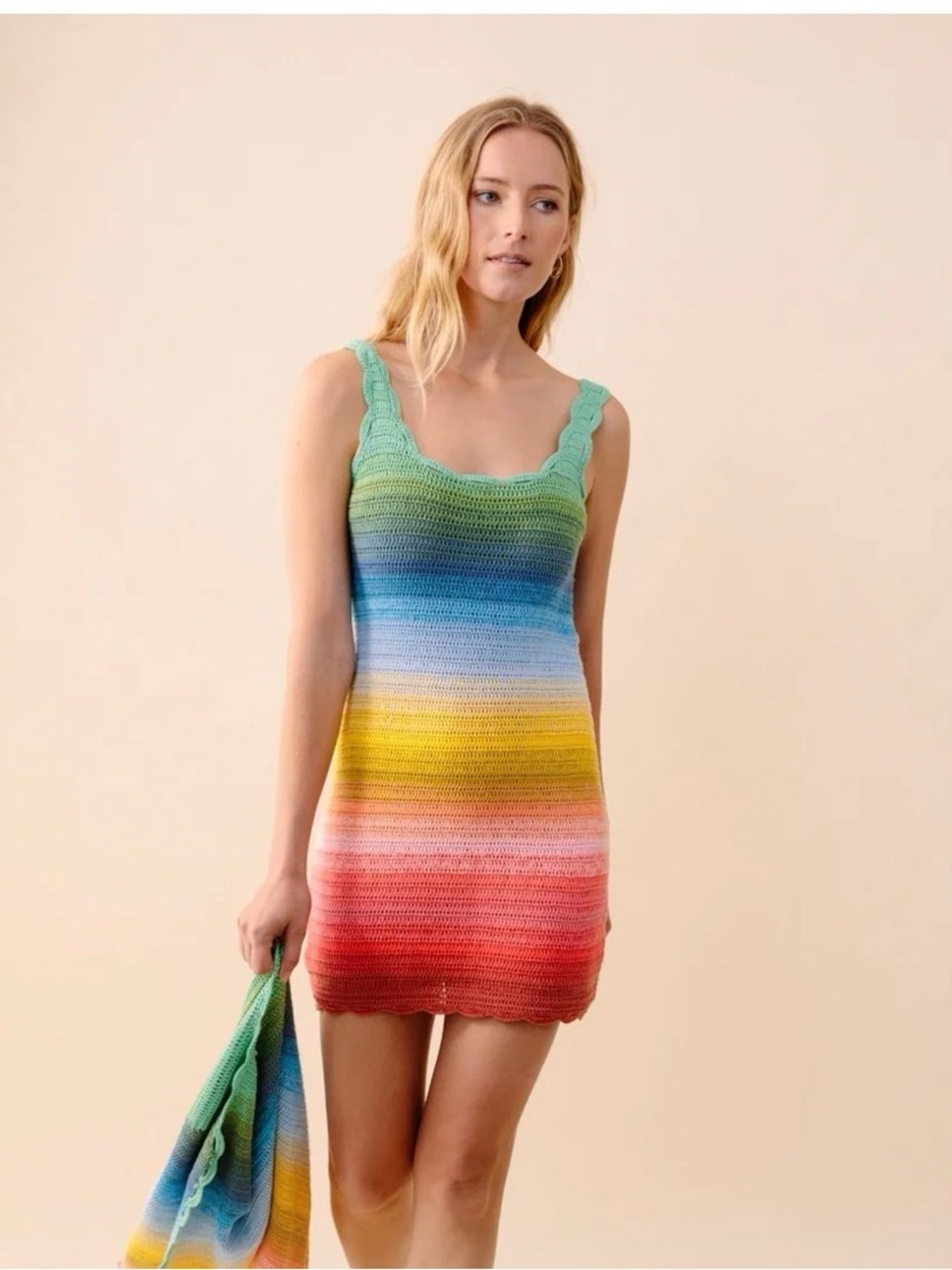 Kilte Rainbow Gradient Crochet Mini Dress - Multicolor Size 2 - Medium